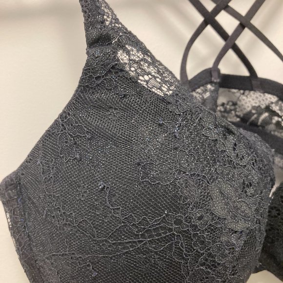 La Senza 34C Lacy Black with Blue Sparkles Pushup Bra - Picture 3 of 3